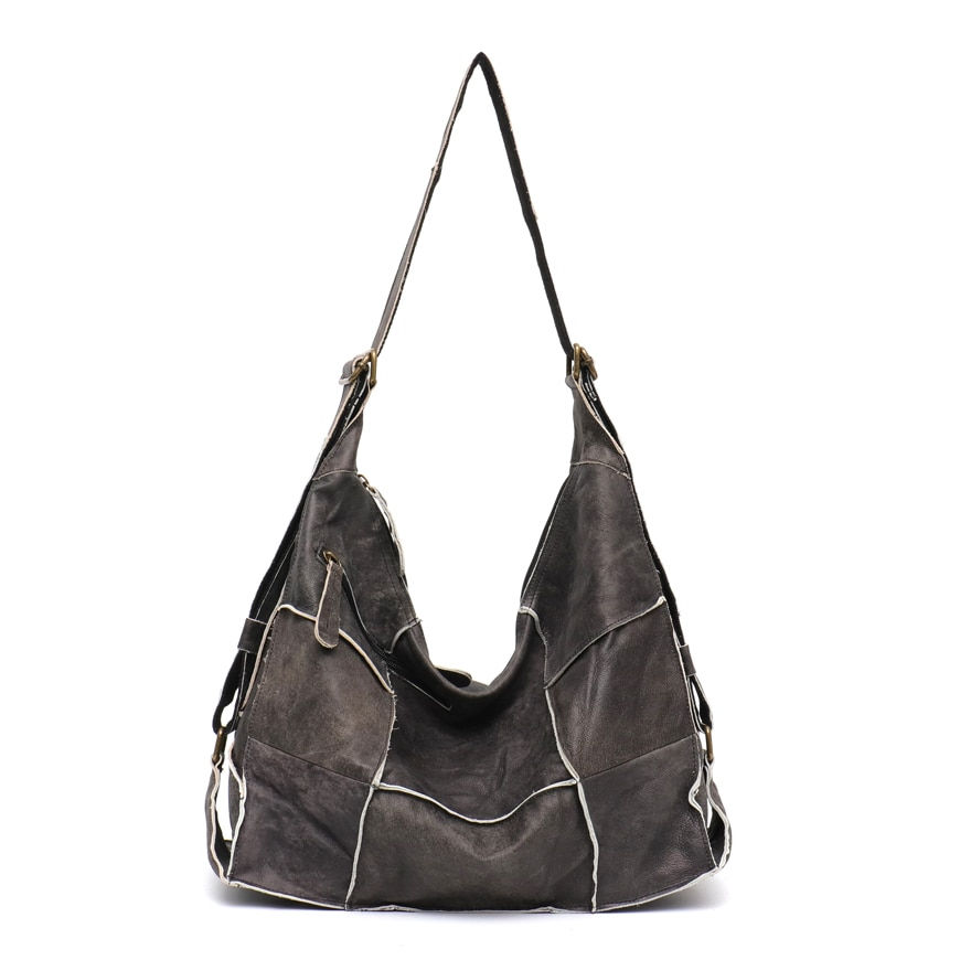 Thumbnail: Vintage Retro Design Genuine Leather Handmade Large Shoulder Handbag