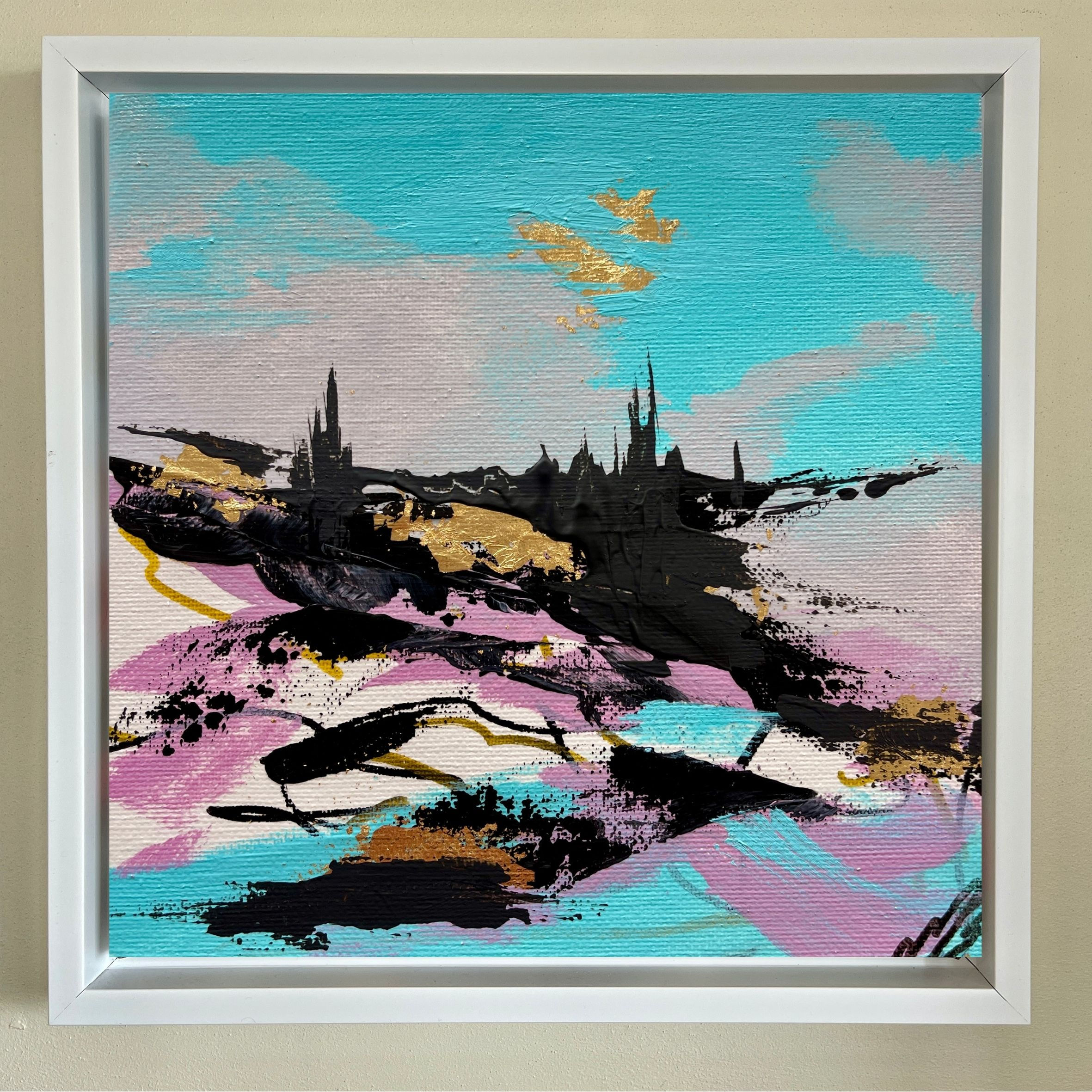 "Gold leaf Brilliance Nr 3: Abstract in Lilac, Turquoise and Gold"