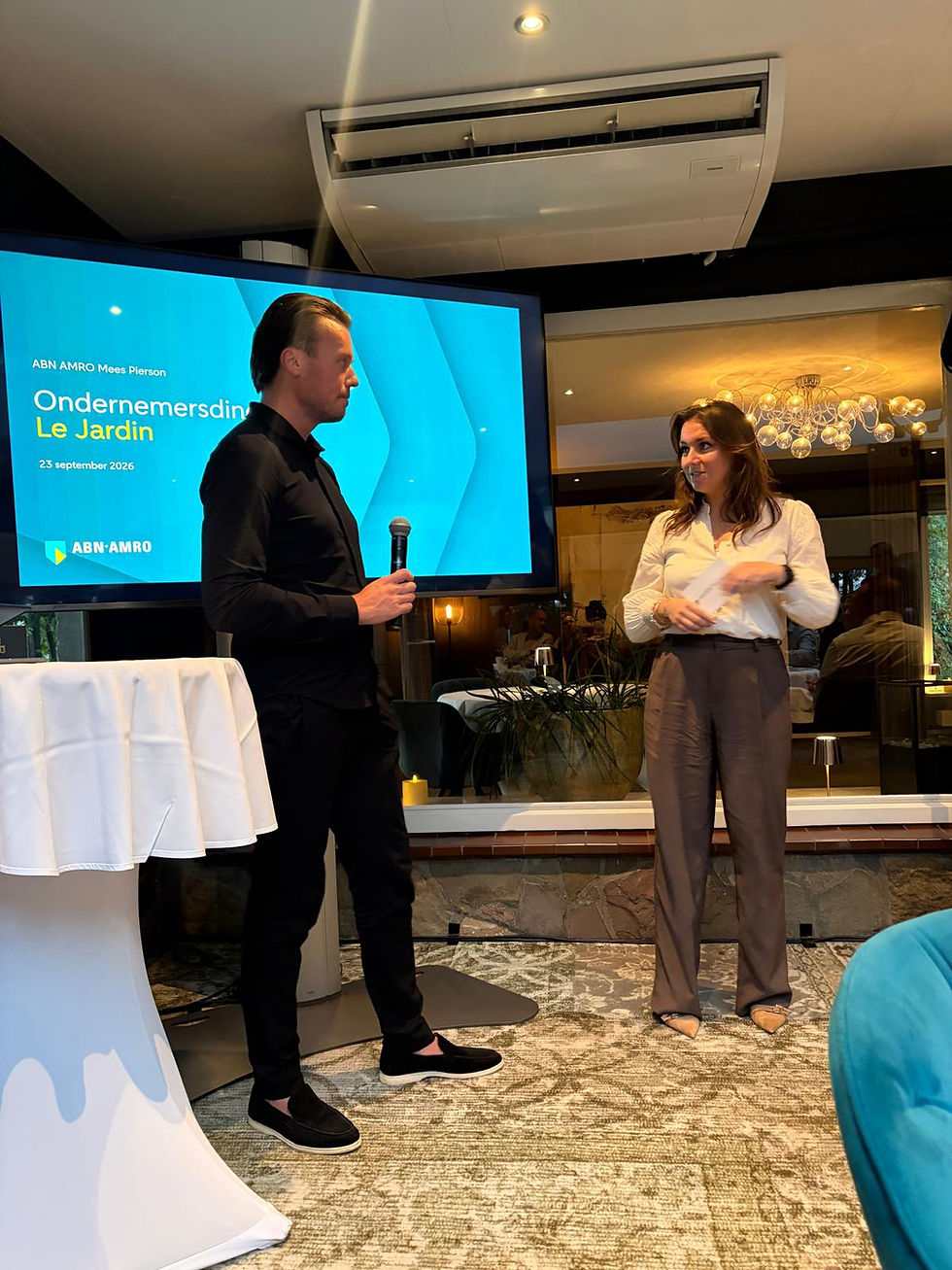 Eigenaar Jordi Luchtenberg was uitgenodigd voor het Ondernemersdiner van ABN AMRO bij Le Jardin in Rucphen