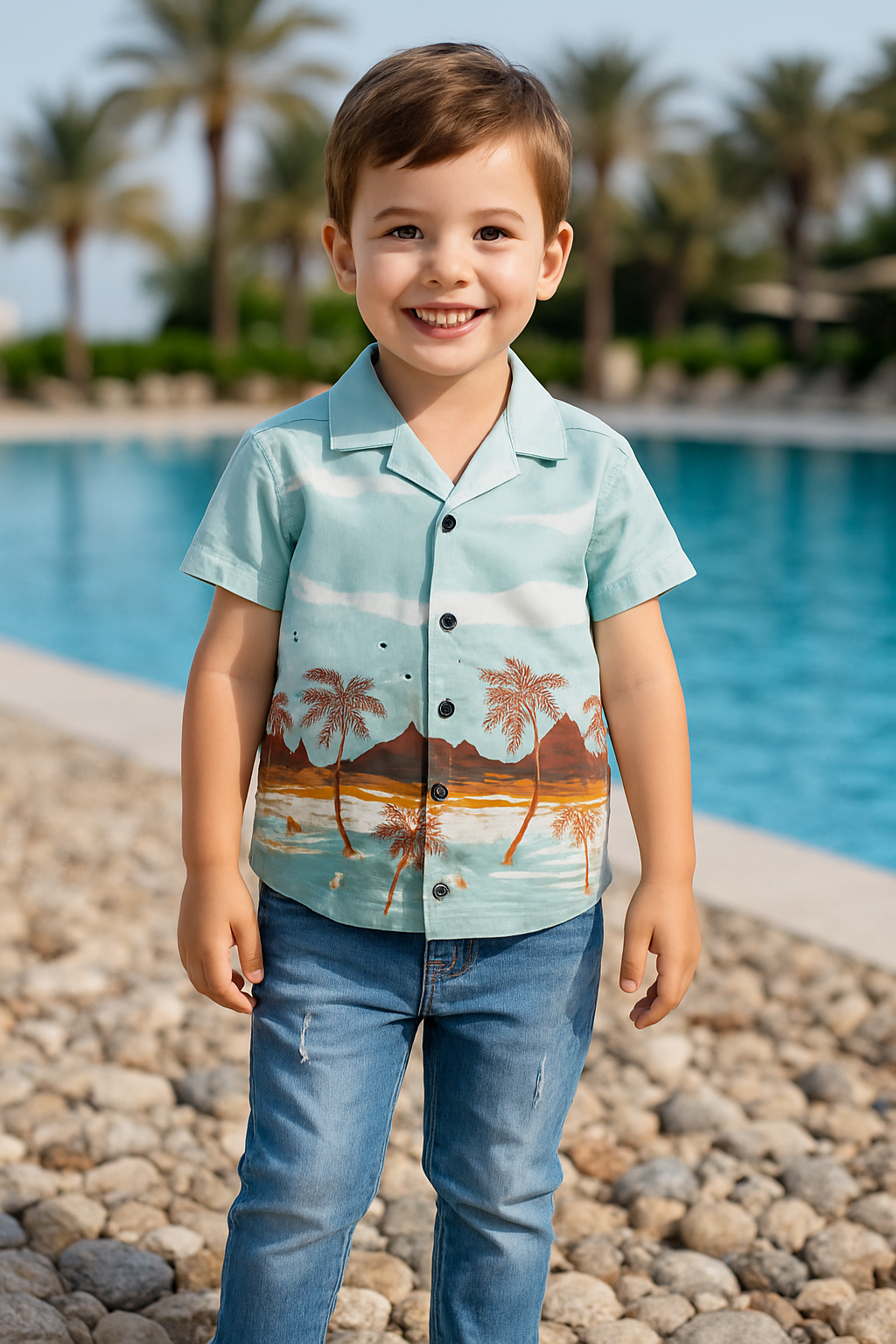 Desenli gömlek ve pantolon 2'li çocuk takım