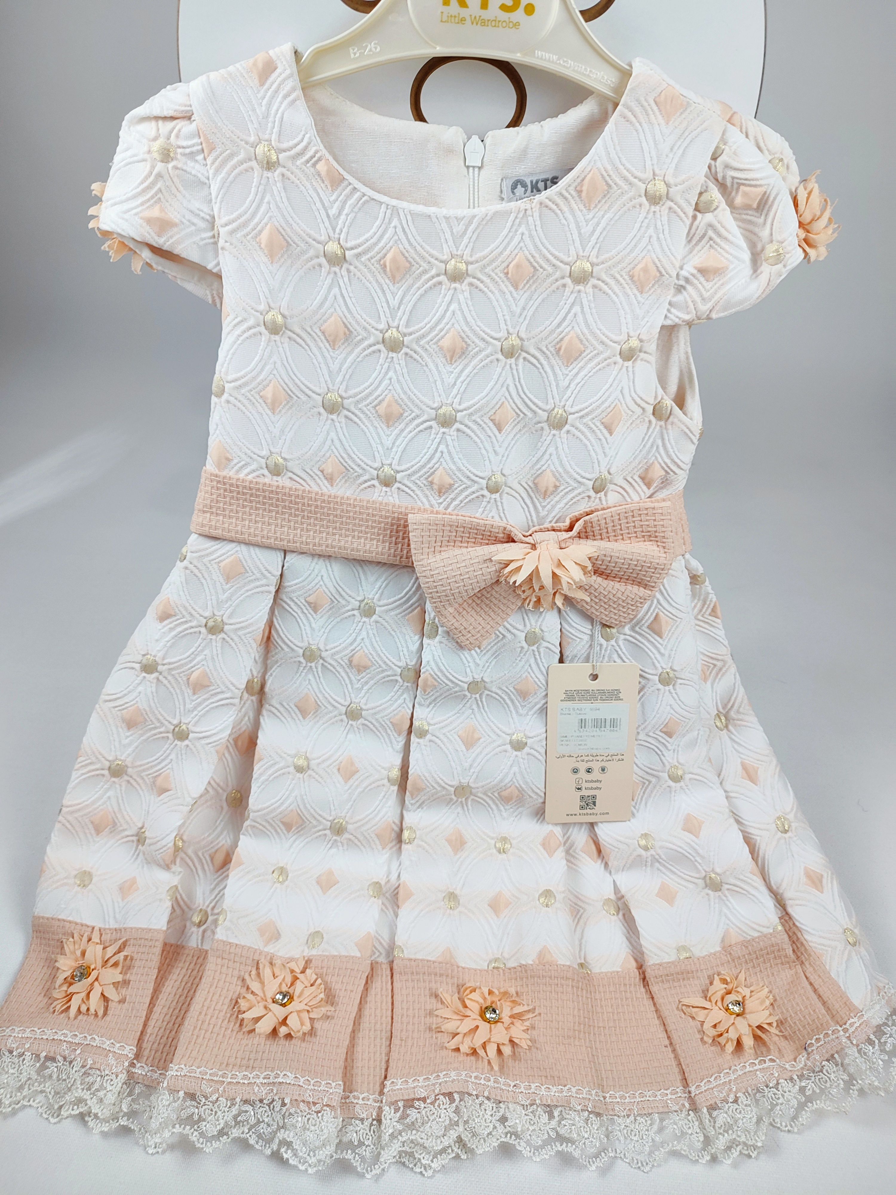 Çiçek desenli, karpuz kol, abiye çocuk elbise 