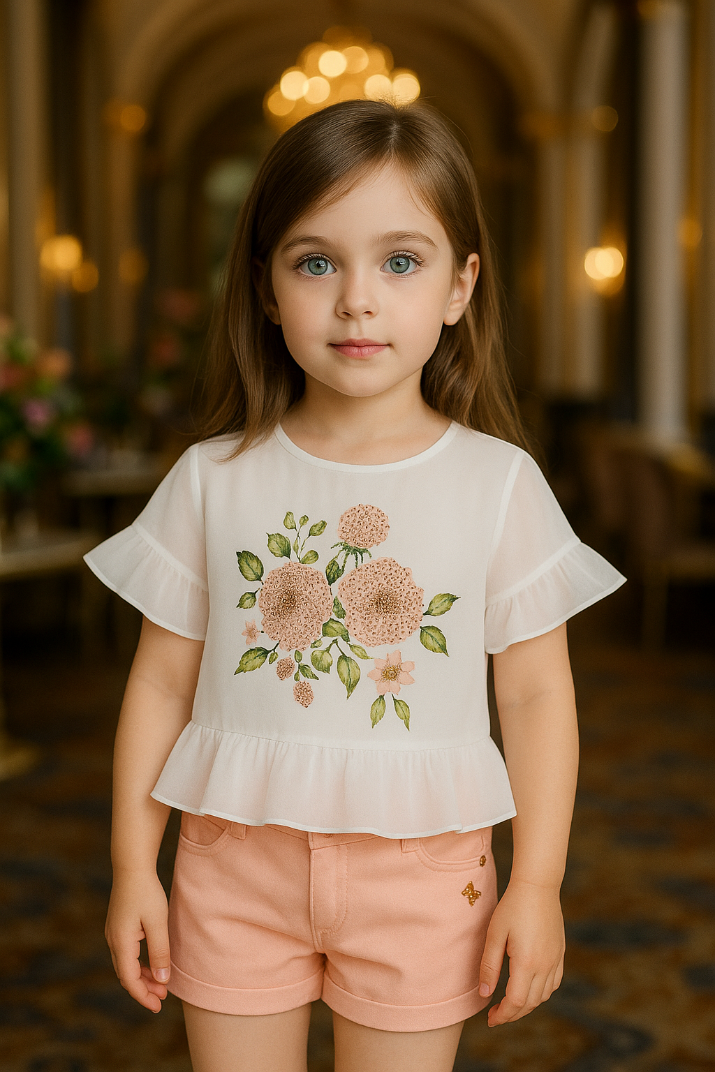 Çiçek desenli badi ve  şort 2'li kız çocuk takım