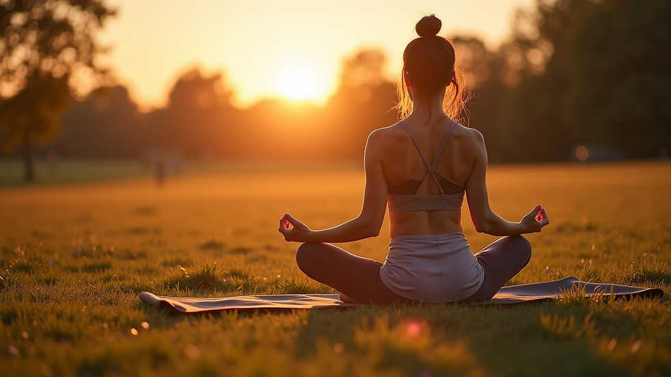 High angle view of a peaceful outdoor yoga session at sunrise
