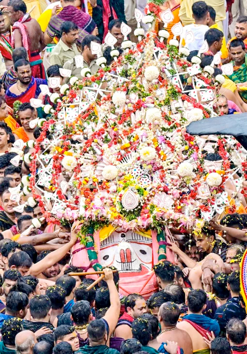 Sri Balabhadra being carried to his chariot Taladhwaja