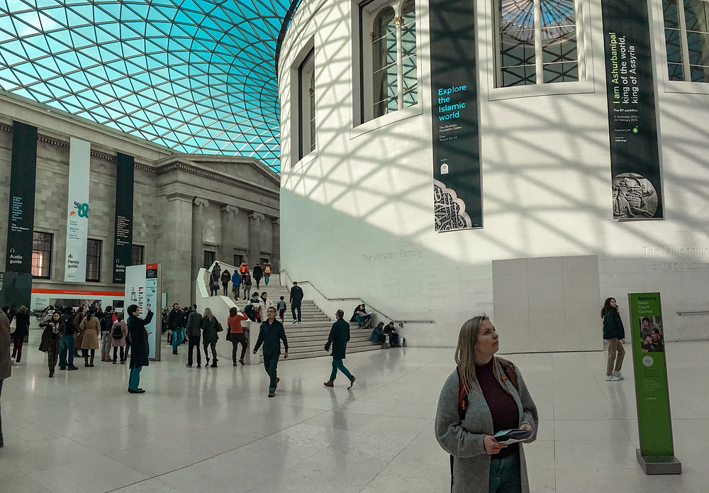 girl standing in the British Museum in London