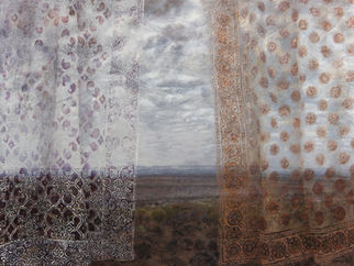 fabric hanging in front of a vast view of the african savannah