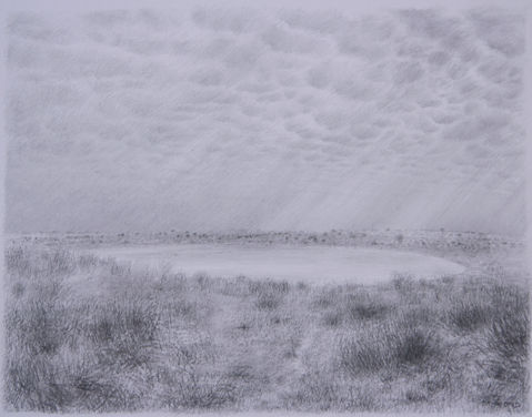 pencil drawing of a pan in the kalahari, kgalagadi, karin daymond