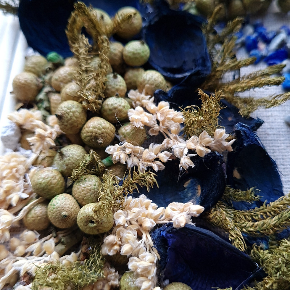 Thumbnail: verdura - nature inspired collage wall art in, lime green and blue colour scheme, linen canvas with botanical components