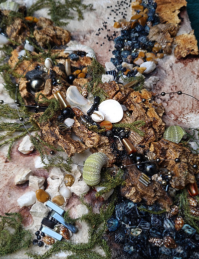 Mosaic collage composition of natural and found elements wall art