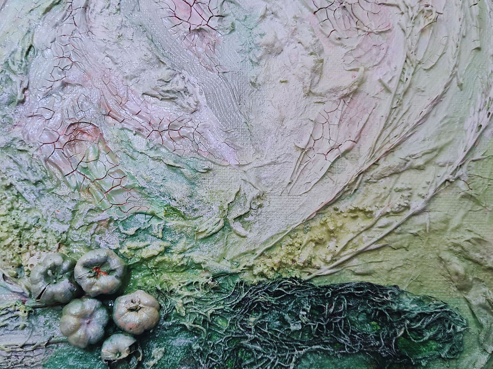 Thumbnail: Framed mixed media collage of natural botanical elements light green colors