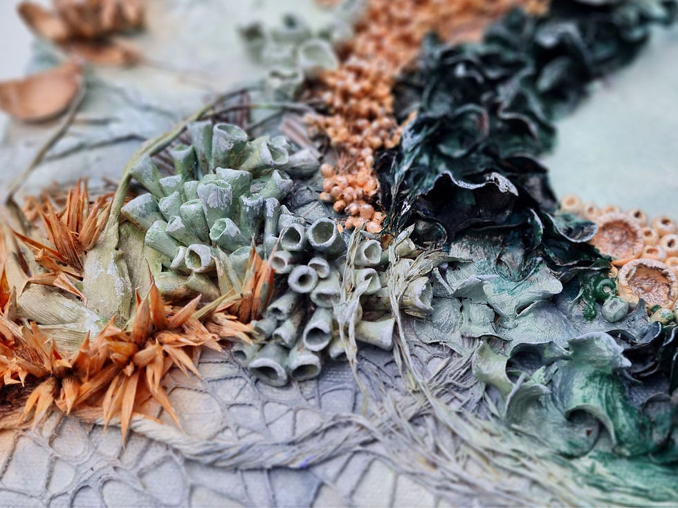 Thumbnail: Framed mixed media textured wall art of botanical origin