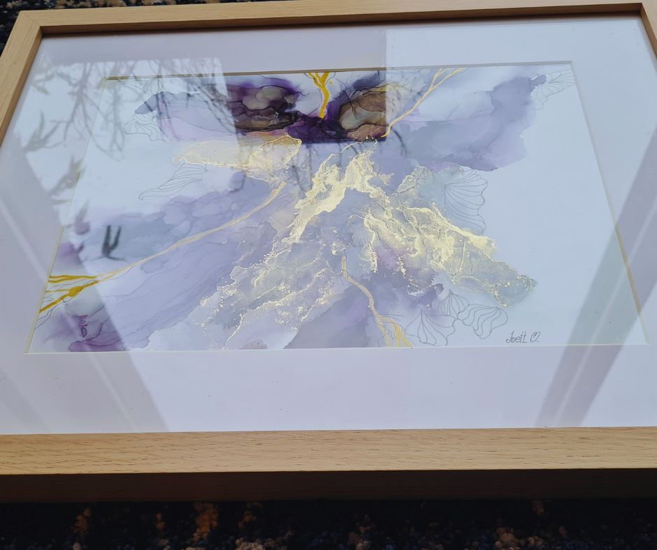 Thumbnail: abstract alcohol ink wall art on yupo paper in a glass frame