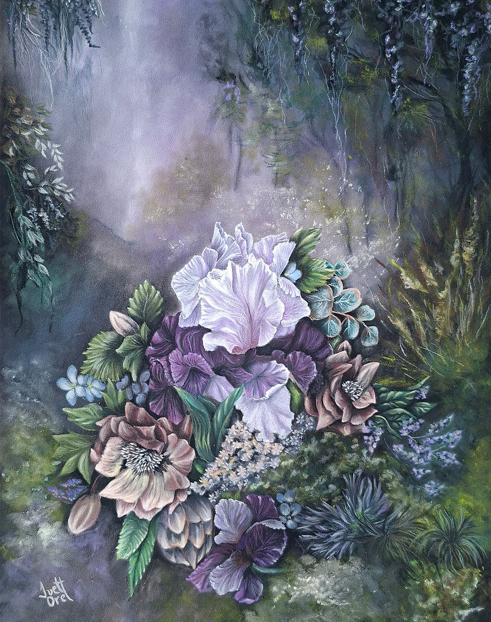 original floral painting, pastel flower art, purple floral artwork