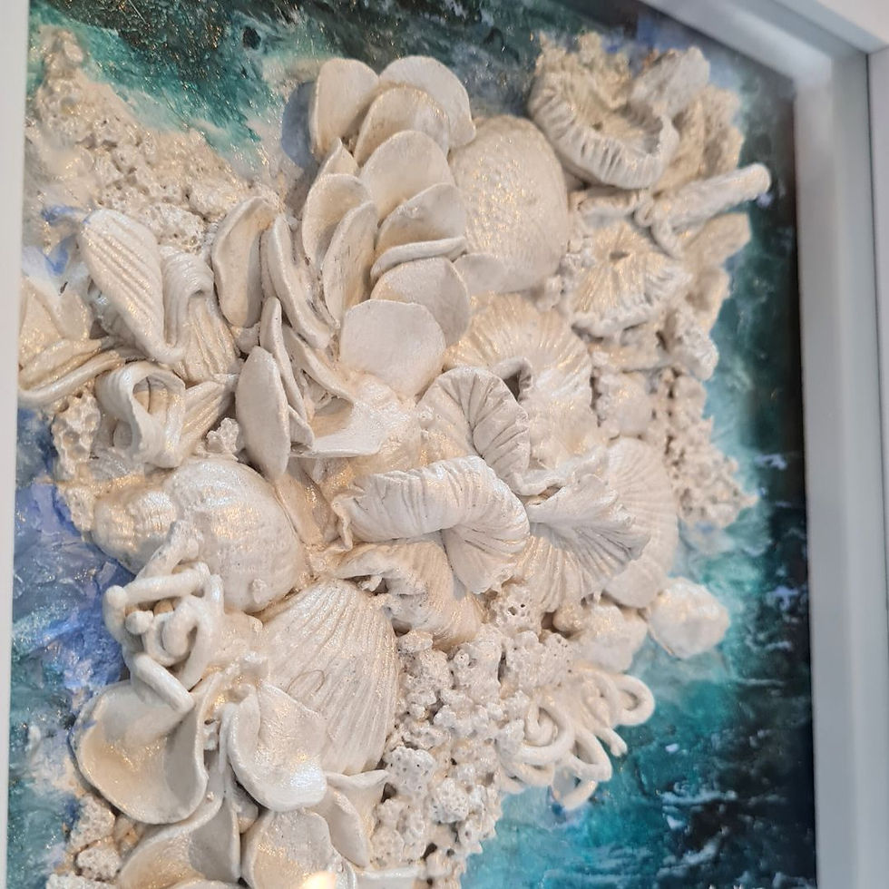 Thumbnail: framed clay collage ocean themed art