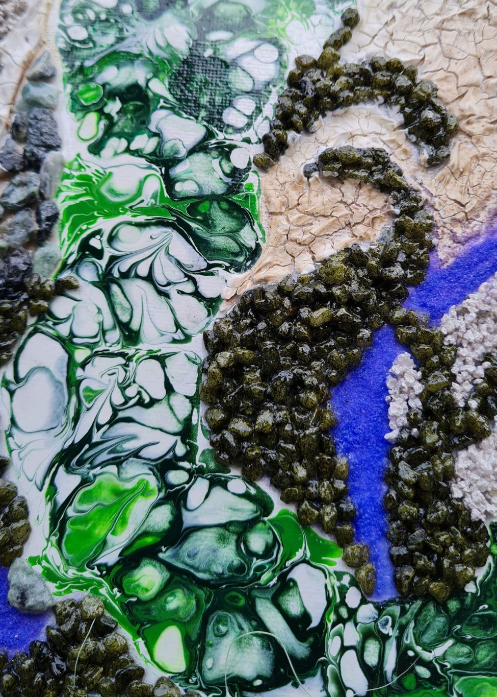 Thumbnail: 3D framed mixed media collage wall art of natural elements and acrylic pour