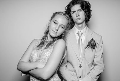Black and white photo booth prom picture