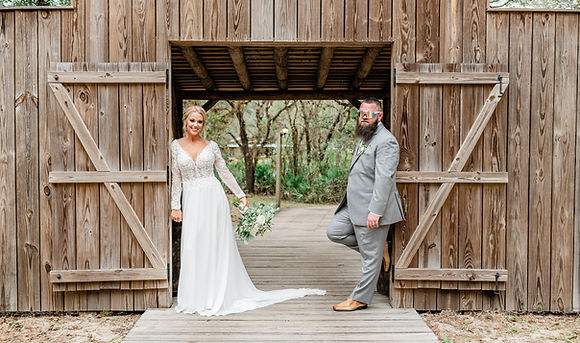 bride and groom pose for photos at Horse Creek Camp