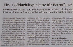 Rettet die Solidaritätsplakette die Basler Fasnachtsmanufakturen: Scan eines Artikels über das Thema