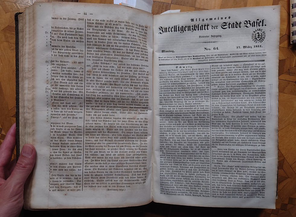 Zeitungsausschnitt aus dem Allgemeinen Intelligenzblatt der Stadt Basel vom 17. März 1851 zur geplanten Auflösung der Basler Standestruppe