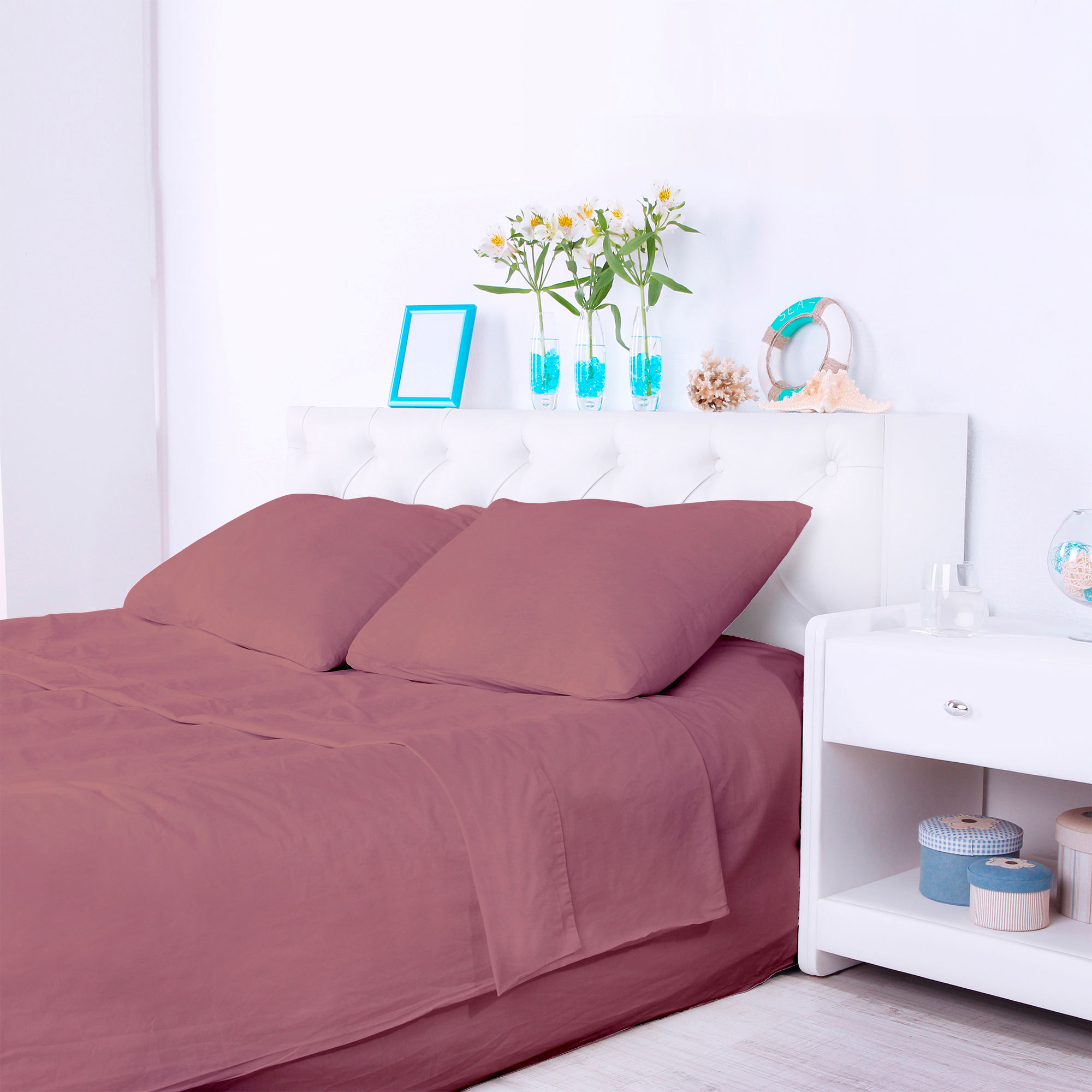 Completo Lenzuola Raso 300 fili - Rosa antico