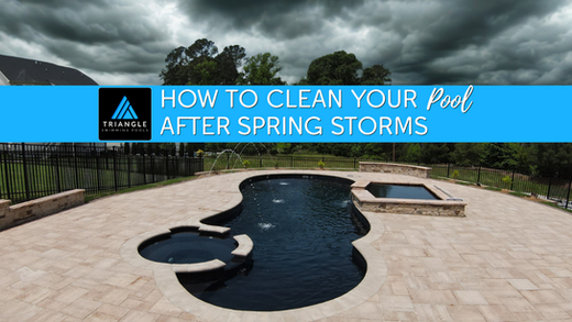 Spring storm rolling in over pool with fountains.