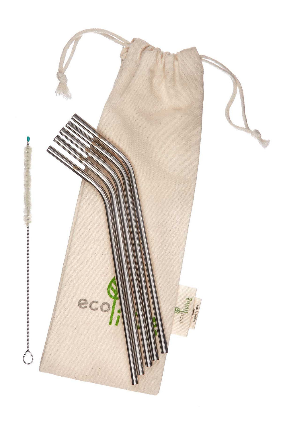 5 Stainless Steel drinking straws in a cotton bag