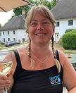 Owner of eco friendly store Dorset eco enjoying a well earned glass of wine