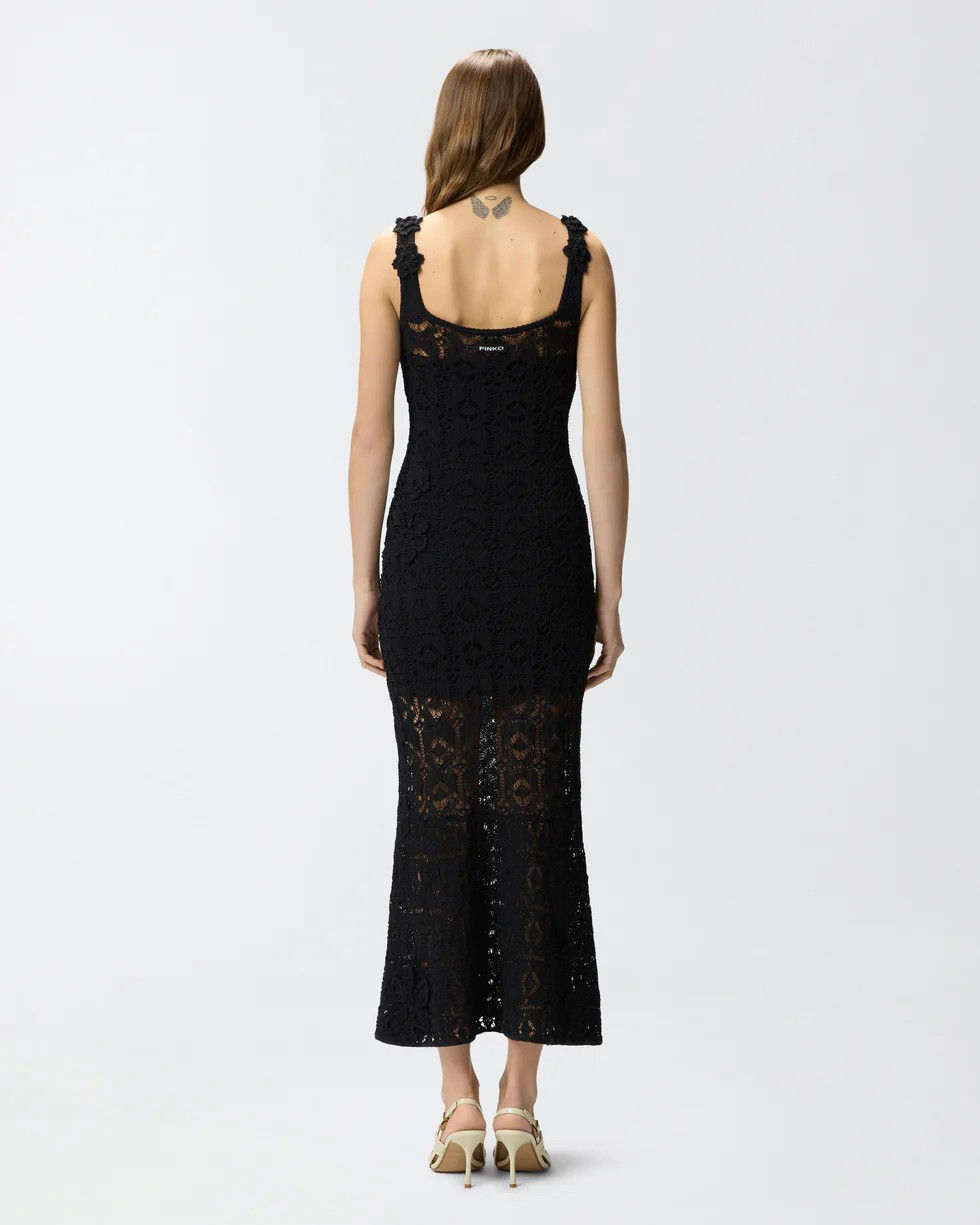 Miniatura: Vestido midi efecto ganchillo con flores aplicadas-Pinko