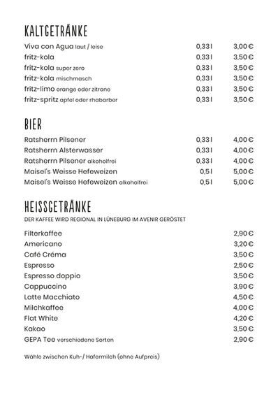 Speisekarte vom Café im Kurpark Seite 1