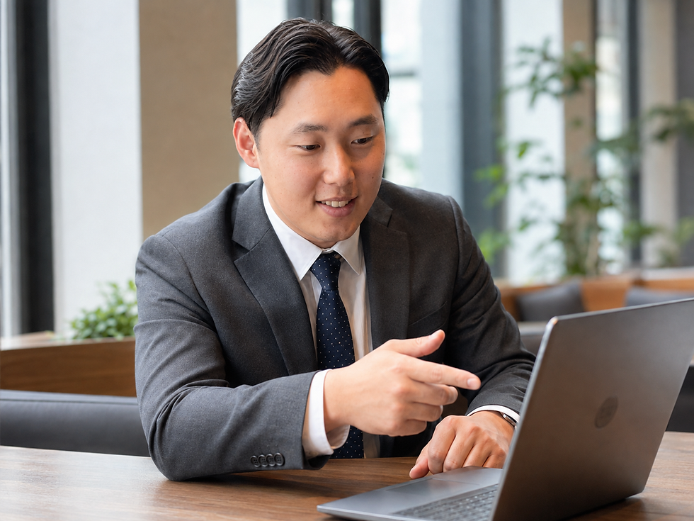代表　下田陽太がお客様にPCのレクチャーをする様子