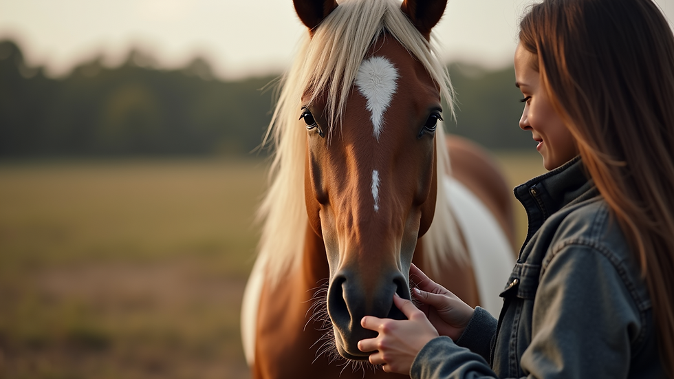 Close-up view of a horse being gently petted during an equine therapy session