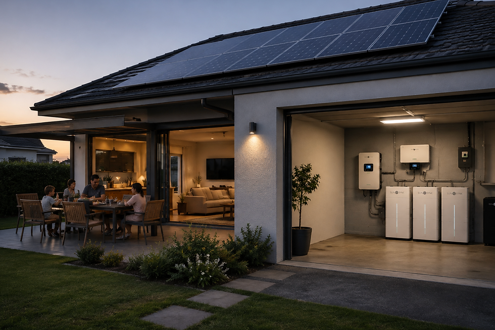 Modern home with solar panels and battery storage system