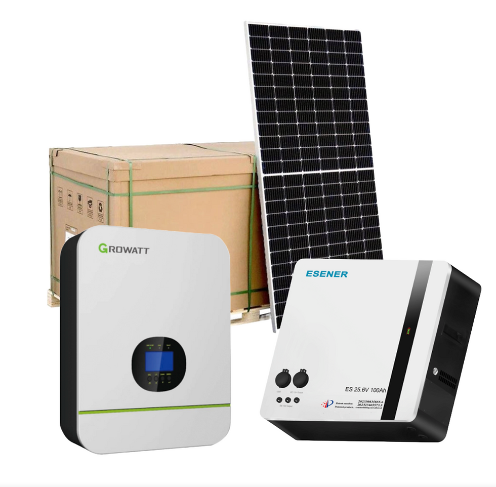Growatt 3kVA hybrid solar kit with battery and solar panel.