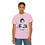 Thumbnail: Woman modeling light pink Ms. Swan MadTV T-shirt with bold black-and-white character graphic.