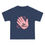 Thumbnail: Flat lay navy Bye Felicia T-Shirt with pink hand graphic