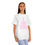 Thumbnail: Woman standing in white "I Fly Solo" t-shirt with relaxed fit and pink print