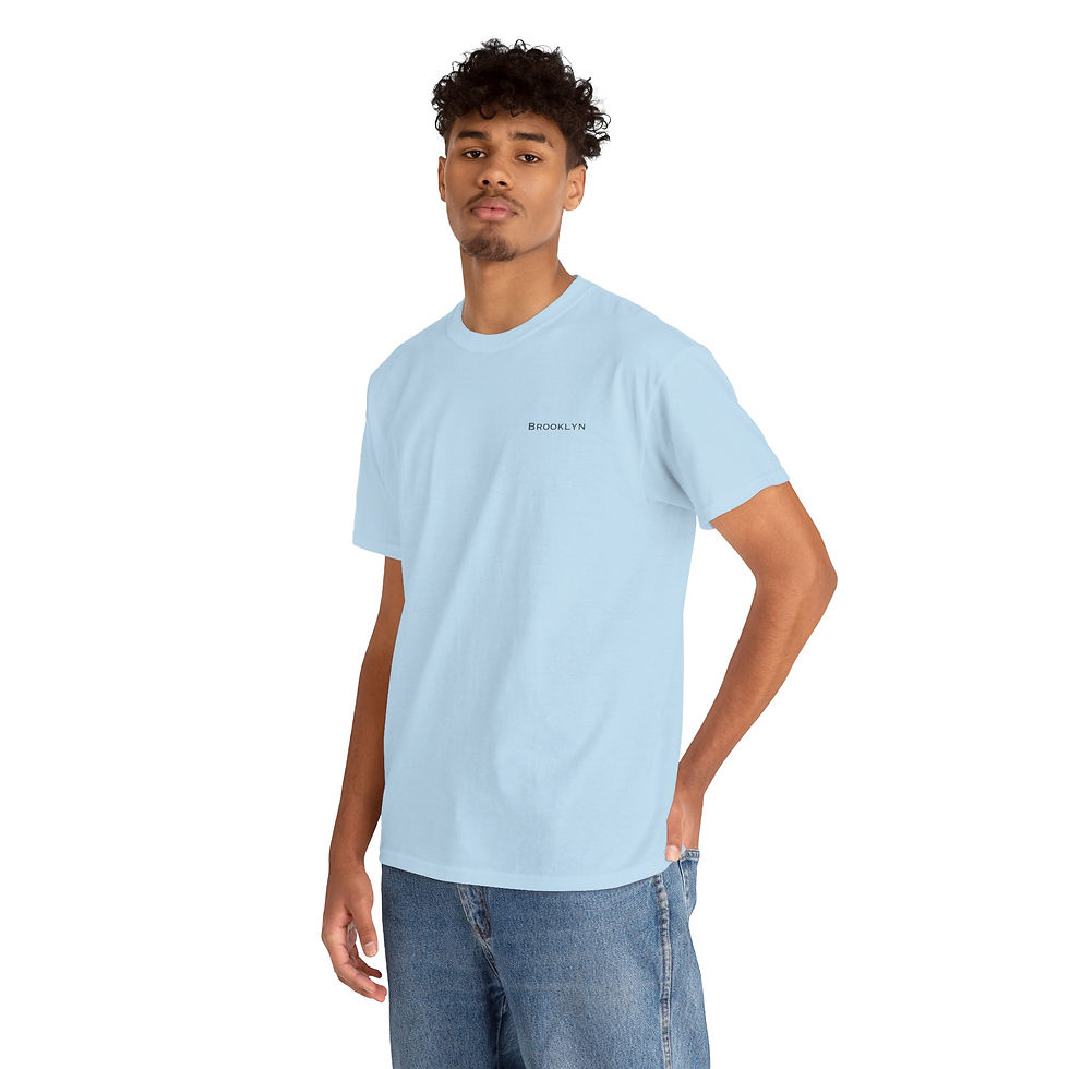 Male model wearing light blue Brooklyn T-Shirt front view.