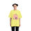 Thumbnail: Woman wearing yellow Bye Felicia T-Shirt with pink hand graphic