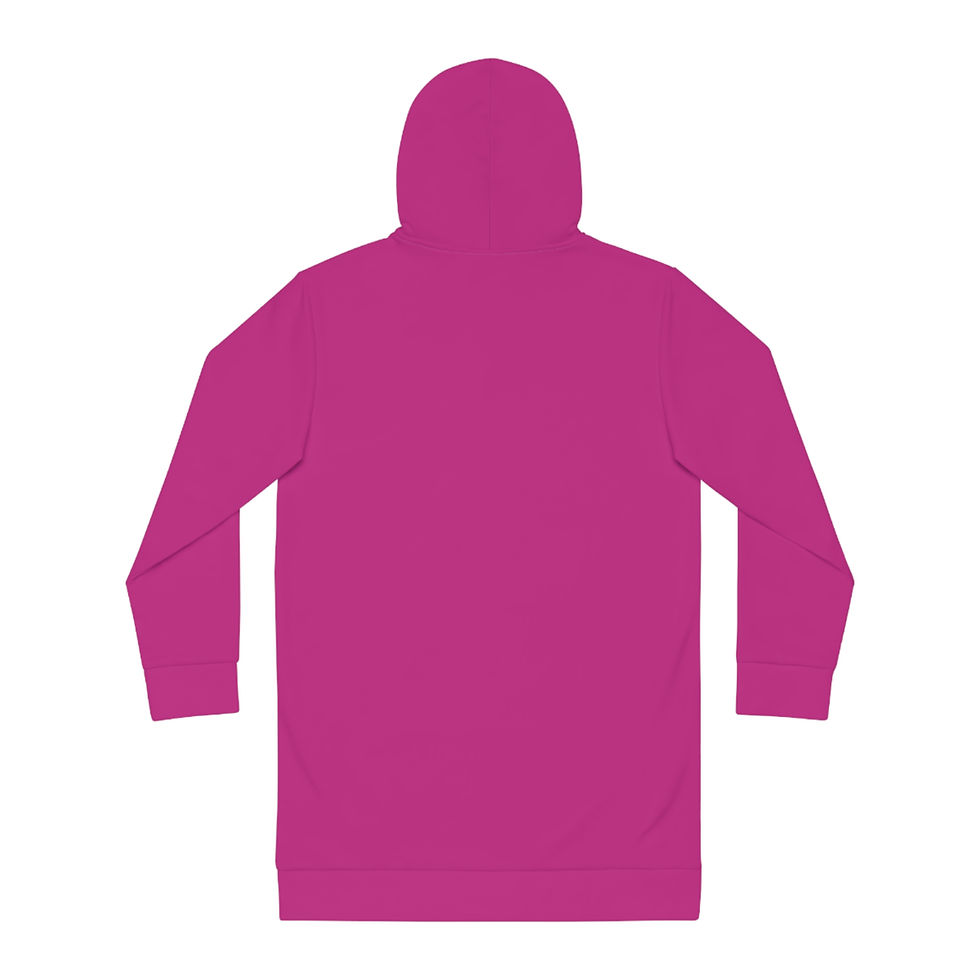 Back view of Pink Hoodie Dress with colorful square hood lining