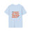 Thumbnail: Flat lay of light blue t-shirt showing bold back print with sarcastic text design