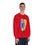 Thumbnail: Unisex red crewneck sweatshirt with two bold hand-drawn fashion characters