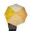 Thumbnail: Person holding colorful patchwork umbrella with polka dots, stripes, florals, and grid patterns.