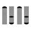 Thumbnail: Flat lay of four grey Proudly Childless crew socks with black heel and toe shown from different angles