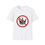 Thumbnail: Flat lay of white No Monarchy T-shirt with red “no crown” symbol