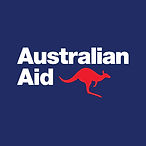 Australian Aid logo with red kangaroo on blue background