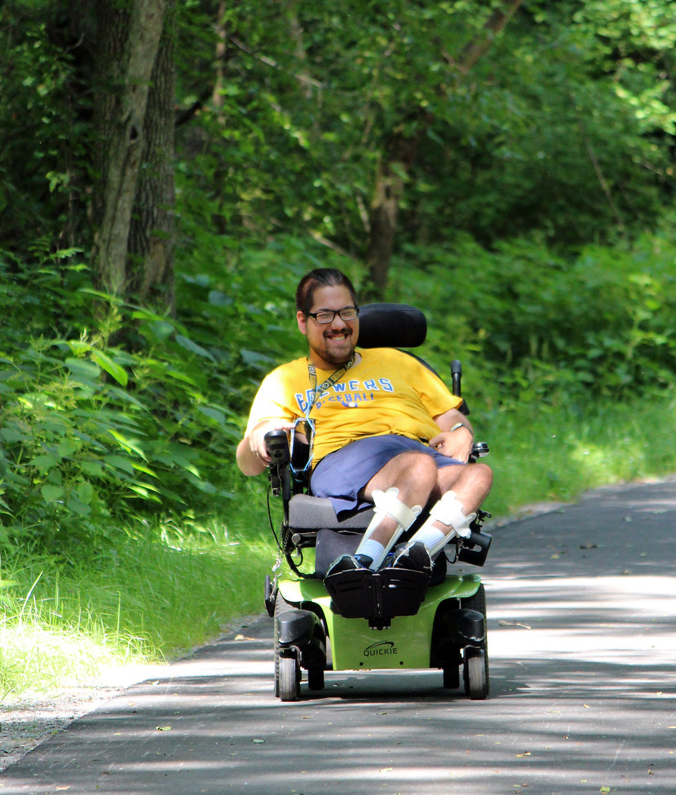 Hunter Kelch using accessible trails in Mosinee, WI