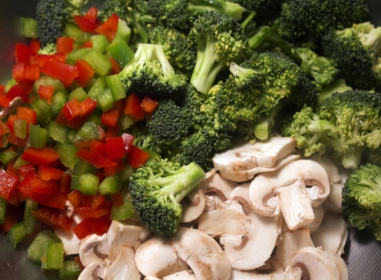 Chopped vegetables ready for stir fry