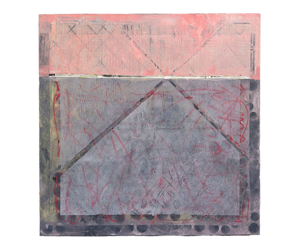 Our House with Peach Pie Skies - Arcylic and spray paints, inks and stencils on canvas, 2025