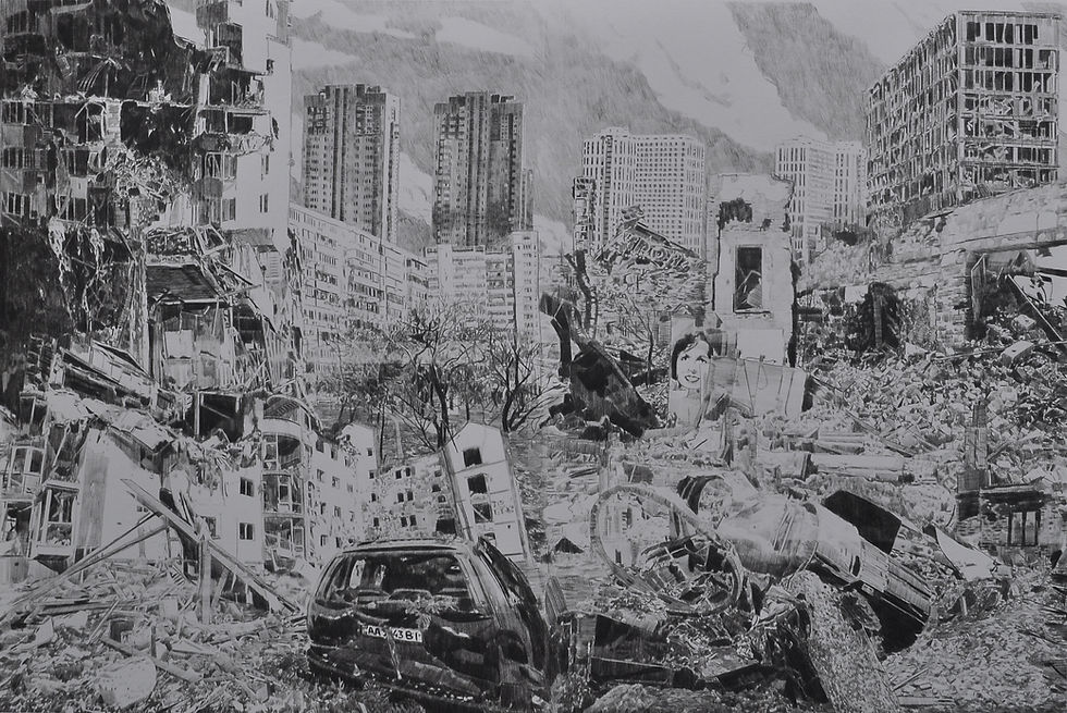 Ukraine Collage - Carbon drawing on paper
