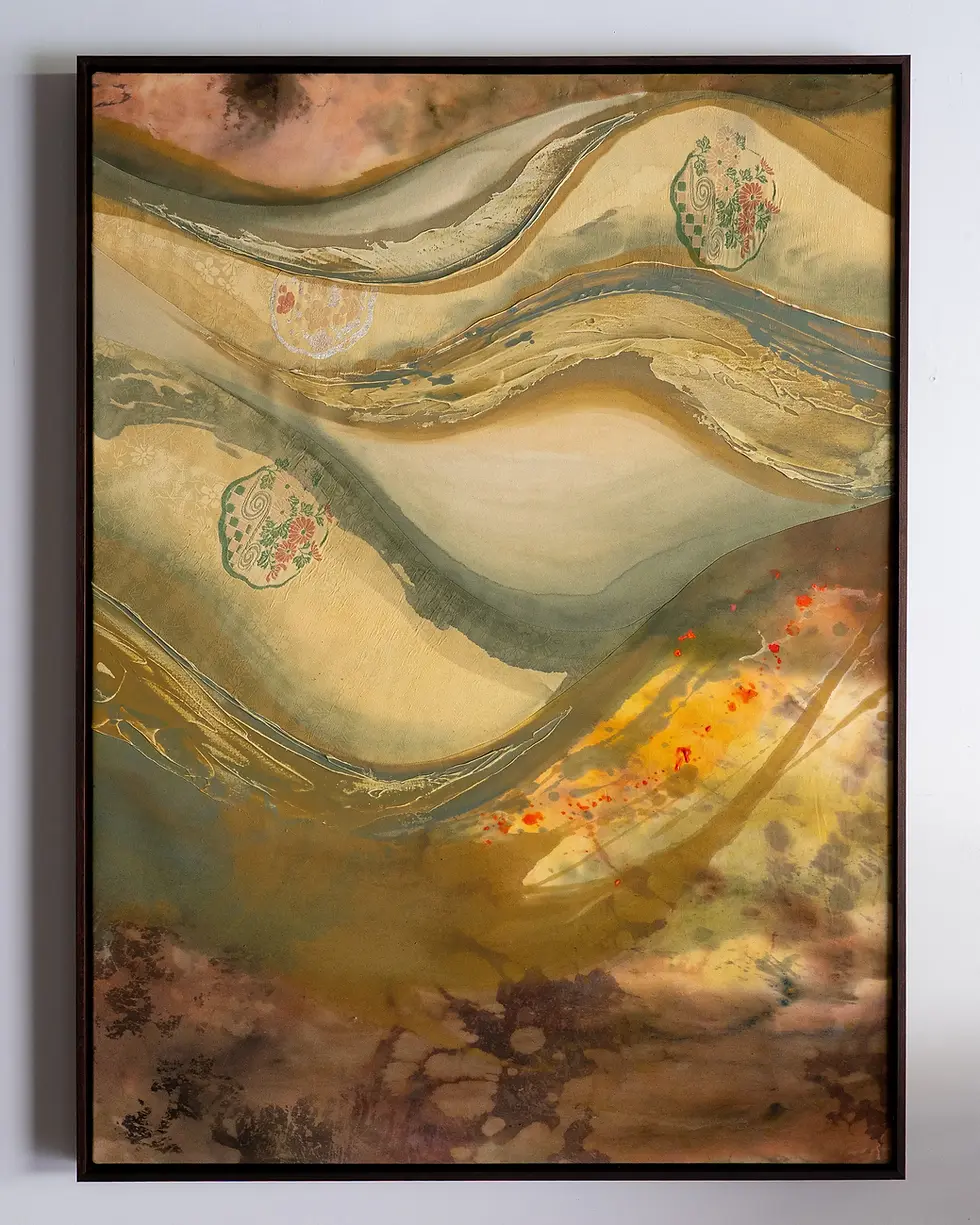 PURE JOY - Vintage Silk Kimono, Denim, Acrylic, Pigments, 2025